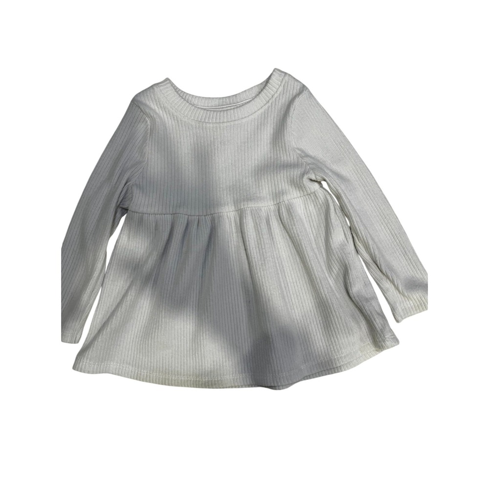 Cat & Jack Toddler Girls Cream Ribbed Long Sleeve Babydoll Peplum Top‎ 18M